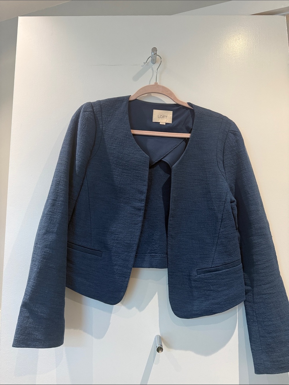 LOFT Textured Navy Crop Blazer